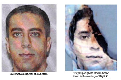 Zweimal Ziad Jarrah, rechts die gefundene Passfoto an der Absturzstelle von ...