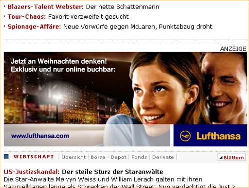 Aktuelle LufthansaBannerkampagne auf Spiegel Online spon lufthansa