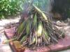 Die mexikanische Art Maiskolben im Feuer zuzubereiten