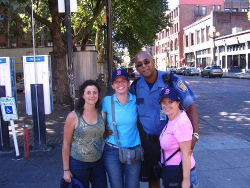 Seattle - the cop and the Boston Red Sox girls group