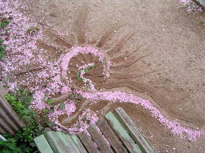 Kunstwerk von mir mit Kirschblüten, Rosenblättern und Kiesweg Kunstwerk von mir mit Kirschblüten, Rosenblättern und Kiesweg