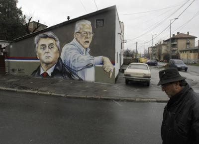 A mural in Belgrade depicting the bosses of Serbia's national football and basketball squads, Radomir Antić and Dušan Ivković