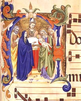 Ms-572-F-88r-Historiated-Initial-27n-27-Depicting-The-Presentation-In-The-Temple-From-An-Antiphon-From-Santa-Maria-Del-Carmine-Florence
