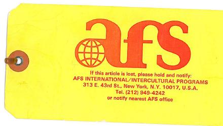AFS Label, Rückseite mit Adresse meiner Gastfamilie