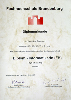 Diplomzeugnis von Franka Moritz