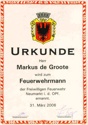 Feuerwehrmann-Urkunde