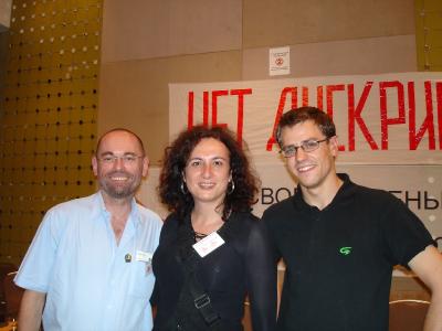 Kurt Krickler, Vladimir Luxuria und Gebi Mair auf der Konferenz zur Moscow Pride 2007.