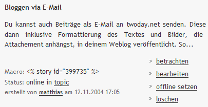 Beiträge verwalten - Darstellung eines einzelnen Beitrags in der Liste Beiträge verwalten - Darstellung eines einzelnen Beitrags in der Liste