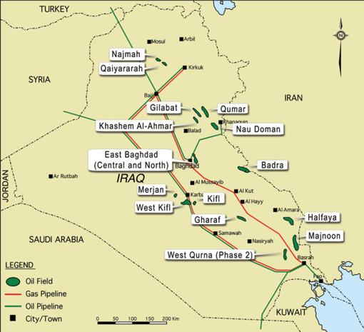 Irakische Ölfelder für die in der 2. Auktion Verträge angeboten wurden
