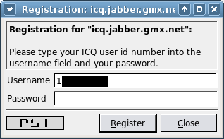 Eingabefeld ICQ Nutzerdaten
