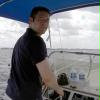 Marcus mit dem Boot des Hafenmeisters des SYC in New Orleans