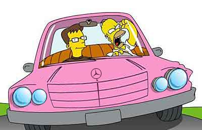 Sparky und Homer im Auto