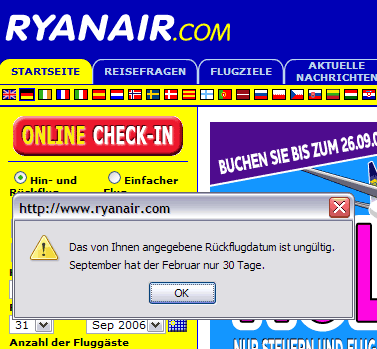 Der September und der Februar auf Ryanair.com