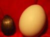 Metall-Ei im Vergleich zu einem normalen Hühnerei 